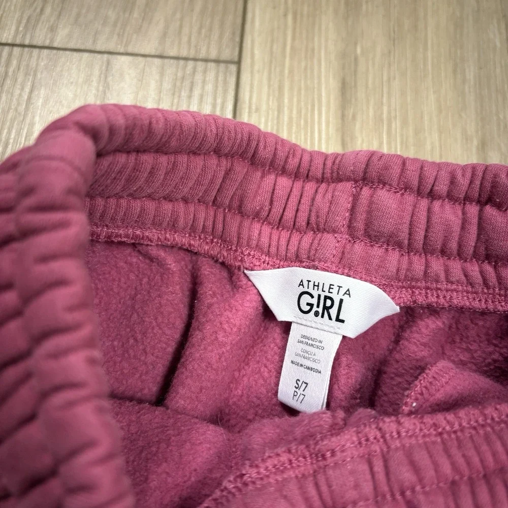 Athleta Girl All Day Fleece Joggers Solid Pink‎ Pants Girls Size Small S